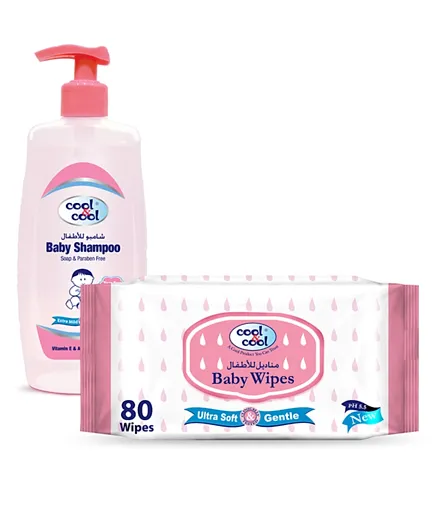 Cool & Cool Baby Shampoo 500 ml + 80 Baby Wipes - Pink