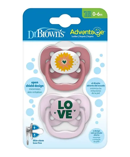 Dr Browns Advantage Pacifier Stage 1 - Pink  Grey - Pack of 2