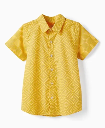 زيبي - قميص قطني مطبوع بأكمام قصيرة - أصفر