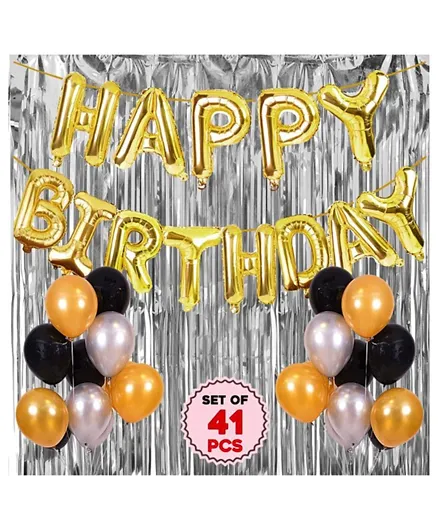 Party Propz Happy Birthday Combo with Birthday Balloon Banner Foil Curtain and Latex Balloons - Pack of 41