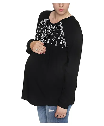 Mums & Bumps Mara Mea Maternity & Nursing Embroidered Blouse - Black