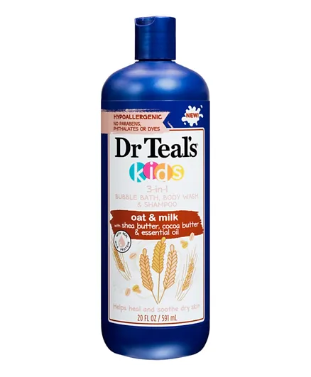 دكتور تيلز - غسول للأطفال 3 في 1 للجسم والشامبو حمام الشوفان والحليب - 591 مل