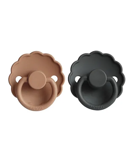 FRIGG Daisy Silicone Baby Pacifier 2-Pack Graphite/Peach Bronze - Size 2