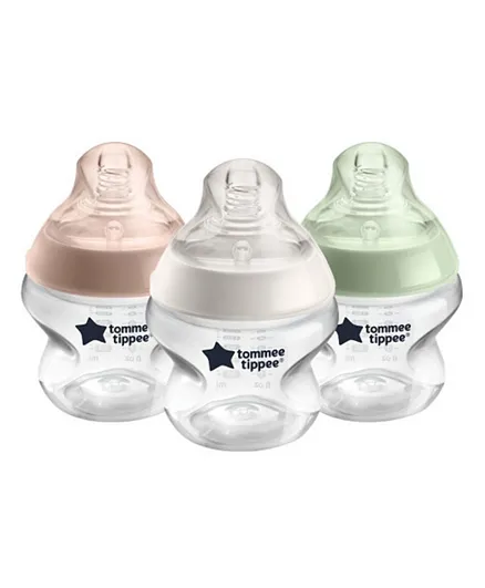 Tommee Tippee Closer to Nature Slow-Flow Baby Bottles with Anti-Colic Valve Mixed Colours Pack of 3 - 150mL