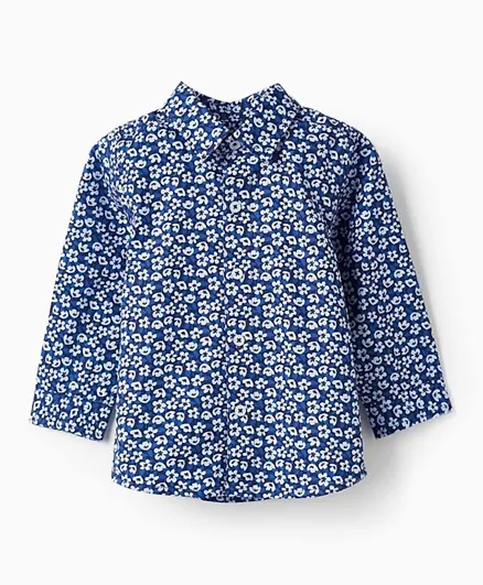 زيبي - قميص بأكمام طويلة وطبعة زهور بالكامل - أزرق