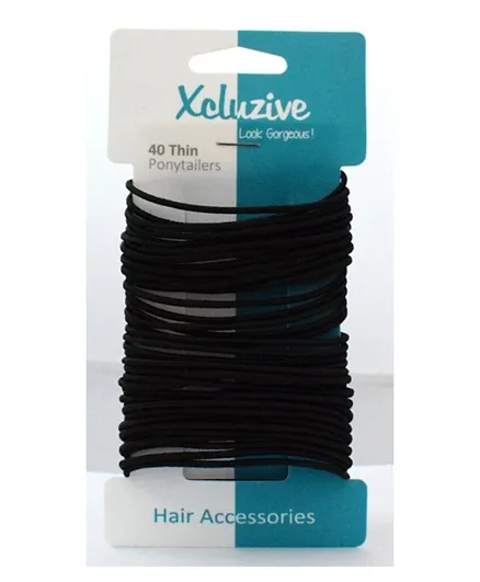 Xcluzive Thin Pony Tailers Black - Pack of 40