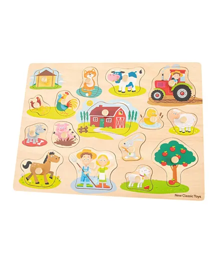 New Classic Toys Peg Puzzle Farm - 17 Pieces