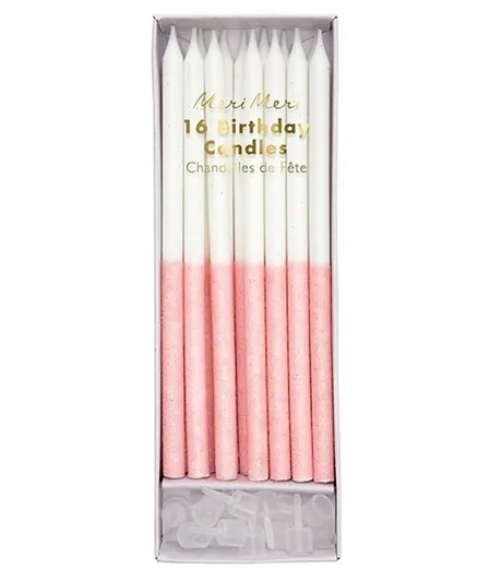 Meri Meri  Glitter Dipped Candles Pack of 16 - Pale Pink