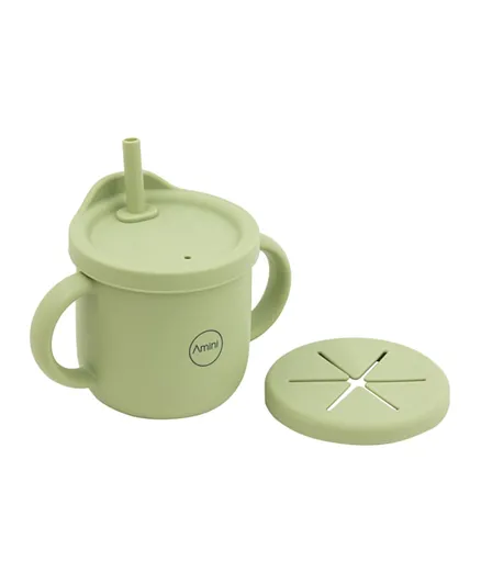 Amini Silicone Water And Snack Cup - Olive Green