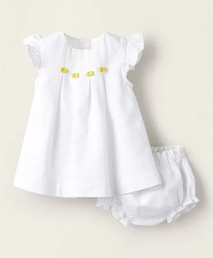 Zippy Embellished Cotton Dress with Bloomers - White