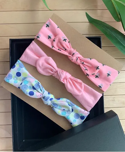 The Girl Cap Baby Headband Set - Pink Floral and Blue Blots
