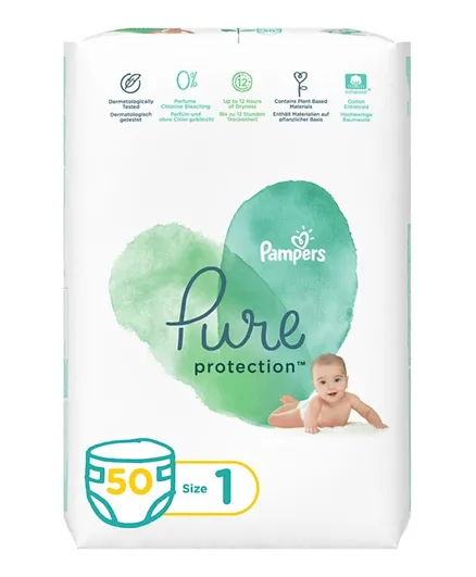 Pampers Pure Protection Dermatologically Tested Diapers Size 1 - 50 Diapers