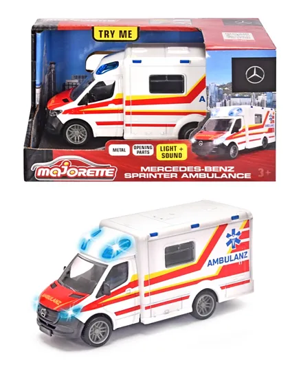 Majorette Mercedes-Benz Sprinter Ambulance Toy with Lights, Sounds & Detailed Design, for Kids 3+ Years, 15cm