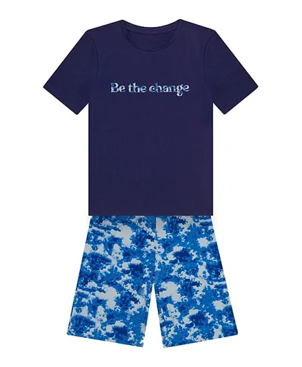 GreenTreat Organic Cotton Graphic T-Shirt & Camouflage Print Shorts Set - Blue