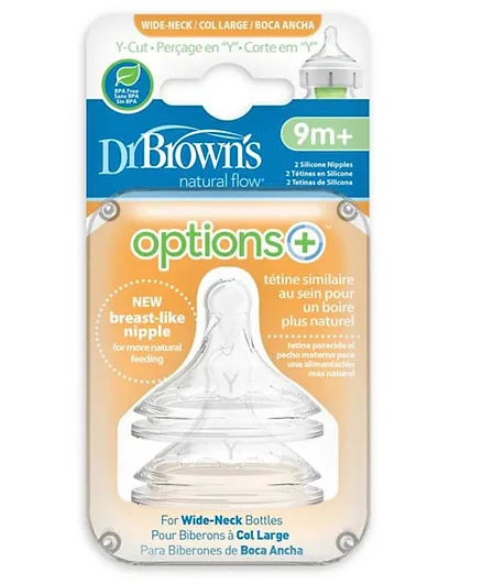 Dr. Brown's Y Cut Wide Neck Silicone Options Plus Nipple, Pack of 2 - Transparent