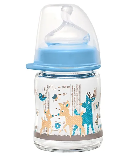 Nip Wide Neck Glass Bottle Deer Print Blue - 120 ml