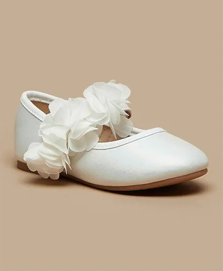 Flora Bella by ShoeExpress Floral Accent Round Toe Ballerina Shoes - White