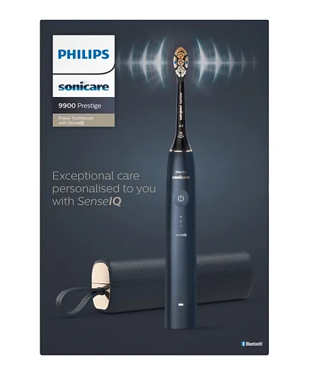 فرشاة الأسنان الكهربائية فيليبس سونيكير 9900 برستيج القابلة للشحن (HX9992/22) مع تكنولوجيا SenseIQ وتطبيق فيليبس سونيكير الذكي - أزرق منتصف الليل