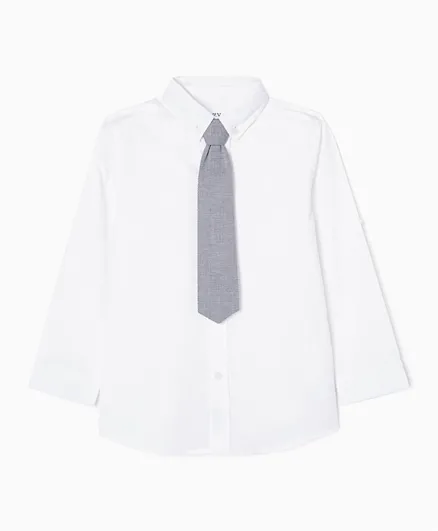 زيبي - قميص قطني مع طقم ربطة عنق - أبيض