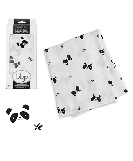 Lulujo Baby Bamboo Swaddle Blanket Panda - White & Black