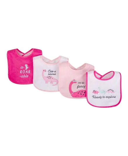 Luvable Friends Girl Dino EMB Bib With Peva Back - 4 Pieces