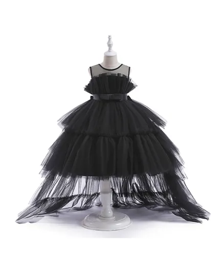 دي دانيلا فستان بتصميم فيونكة أمامية وكشكشة للأعلى والأسفل - أسود