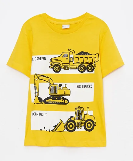 LC Waikiki Crew Neck Construction Vehicles T-Shirt - Yellow