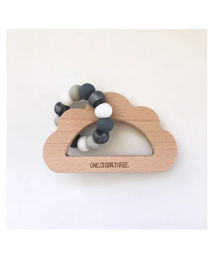 One.Chew.Three Cloud Wooden Silicone Teether - Stormy Black
