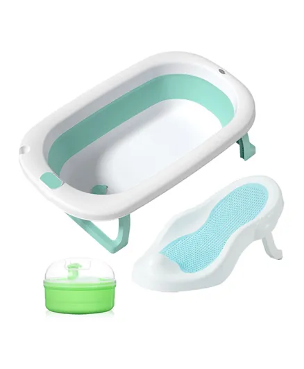 Star Babies Foldable Bathtub + Recline & Rinse Bather + Powder Puff - Green
