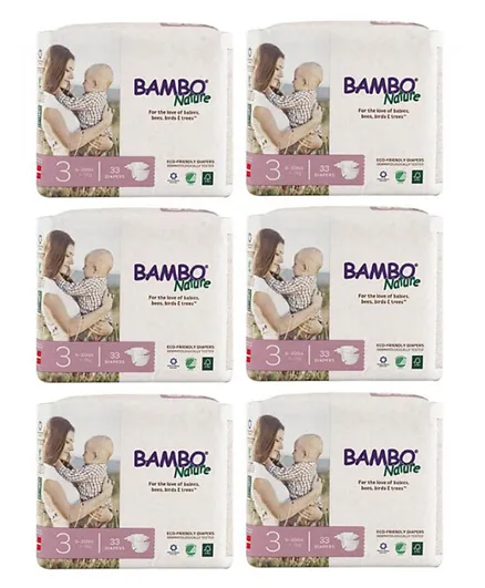 Bambo Nature Eco-Friendly Diapers Pack of 6 Size 3 - 198 Pieces