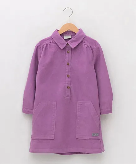 LC Waikiki Shirt Collar Basic Velvet Dress - Light Purple