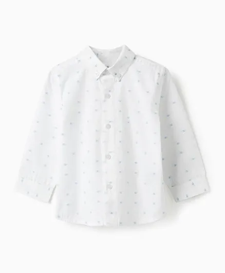 Zippy Printed Full Sleeves Cotton Shirt - White