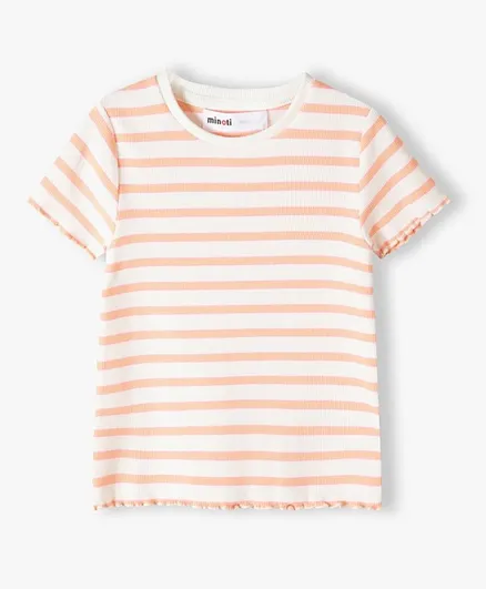 Minoti Stripped Rib T-Shirt - Orange & White