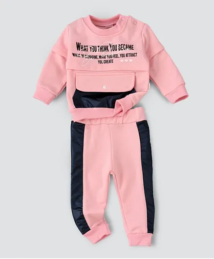 Babyqlo 2Pc Quote Printed Winter Pajama Set - Light Pink