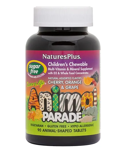 Natures Plus Animal Parade Sugar Free Children's Chewable Assorted Flavor - 90 Tablets