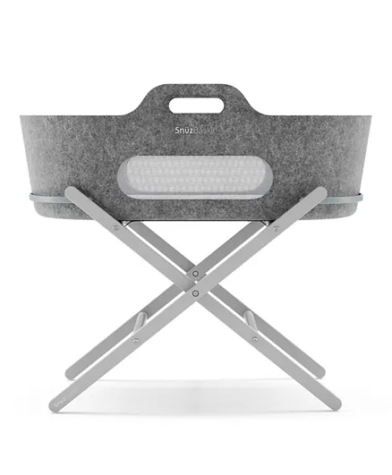 Snuz SnuzBaskit Dark Grey Moses Basket With Breathable Mattress & Dove Grey Stand Set