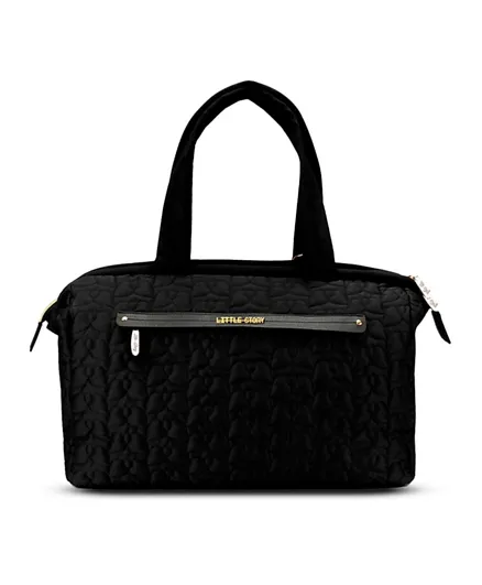 Little Story Quilted Diaper Bag With Shoulder Strap - Black