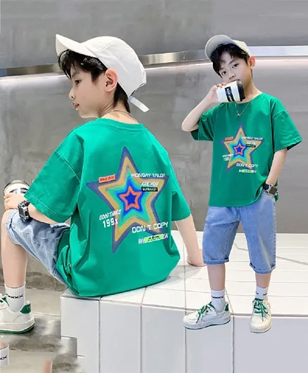 Babyqlo Star Graphic T-Shirt With Shorts - Green