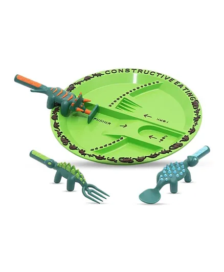 Eazy Kids Eating Plate with Spoon Fork & Pusher - Dinosaur