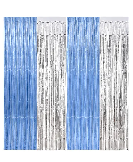 Party Propz Foil Blue 2 and Silver 2 Curtain - Pack of 4