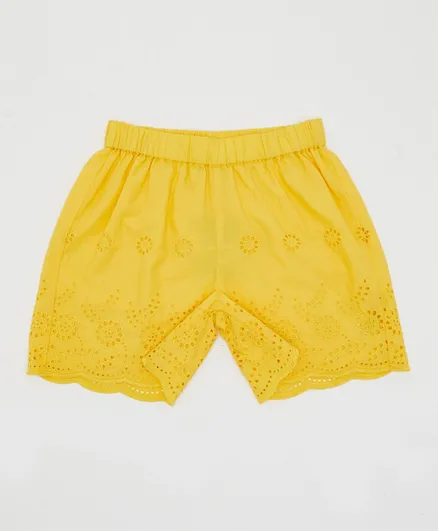 R&B Kids Broderie Pull On Shorts - Yellow