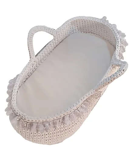 Pikkaboo Handmade Crochet Moses Basket - White