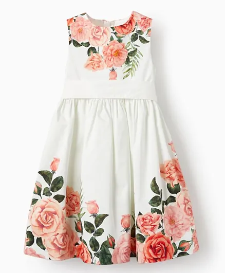 Zippy Roses Sleeveless Dress - White