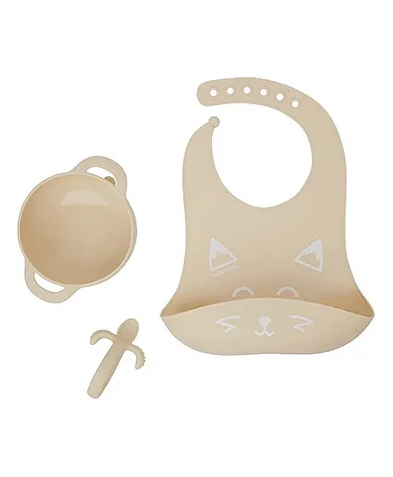 Babymoov 3-Piece Silicone Bowl, Spoon & Bib Weaning Set - Peach