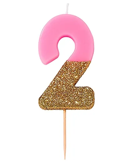 Talking Tables  Glitter Number Candle 2 - Pink