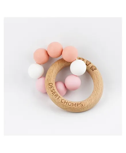 Desert Chomps Bubble Gum Silicone & Wooden Teether - Strawberry Melon