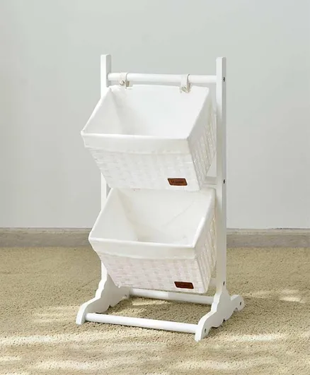 PAN Home Vanna 2 Tier Wooden Rack With 2 Baskets - White