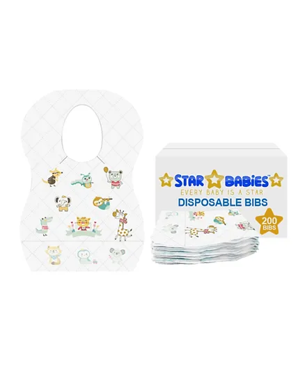 Star Babies Animal Print Disposable Bibs - 200 Pieces