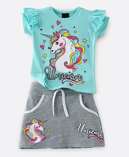 Hashqlo Unicorn Tee with Skirt Set - Blue