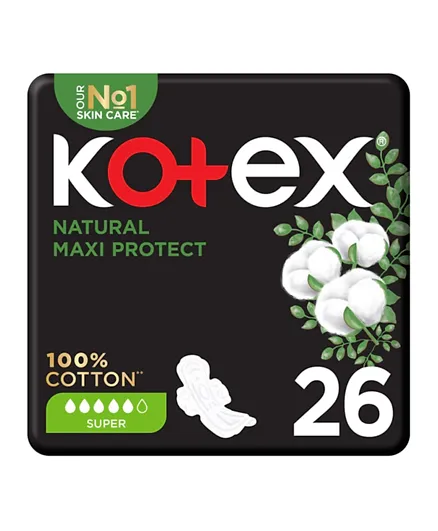 Kotex Maxi Cotton Super, Sanitary Pads - Pack of 26
